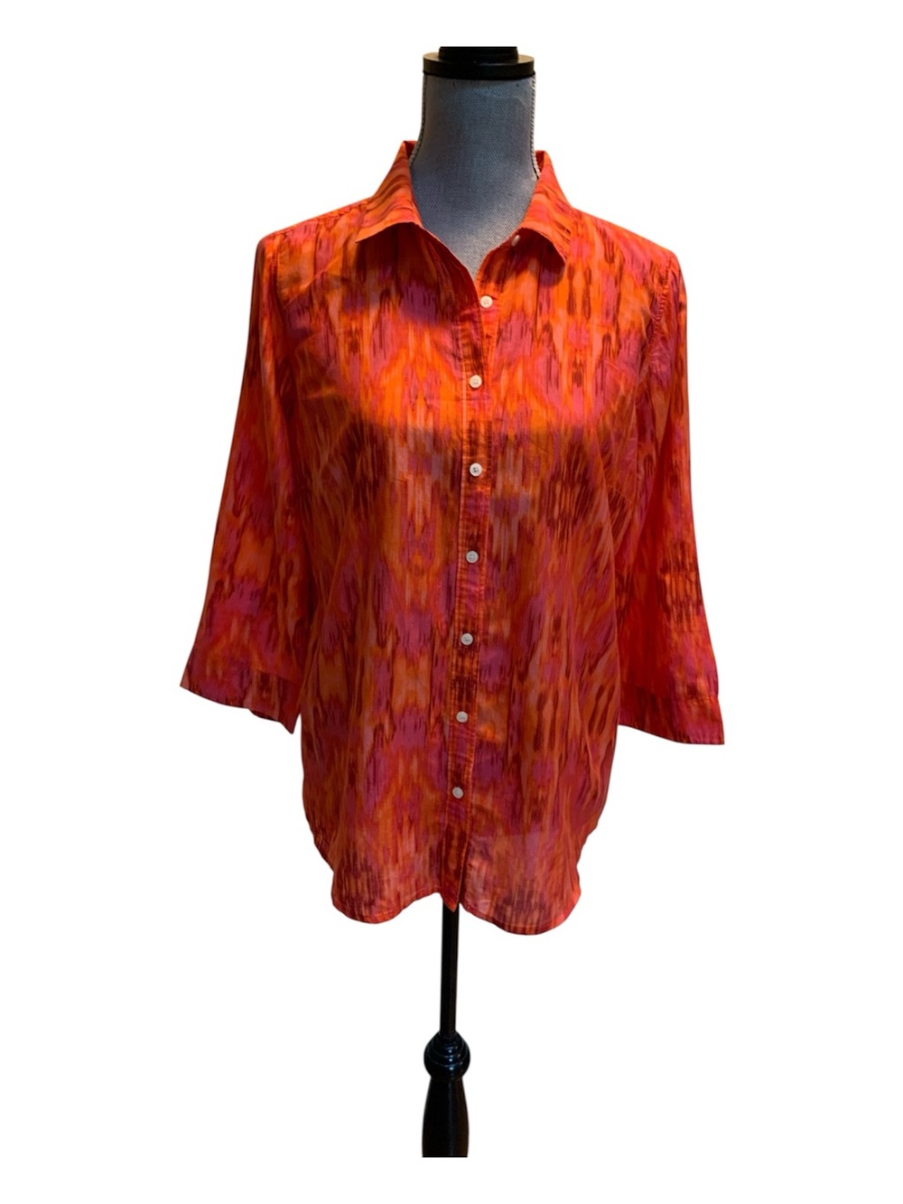 Vibrant Orange-Pink Button-Front Women's Blouse